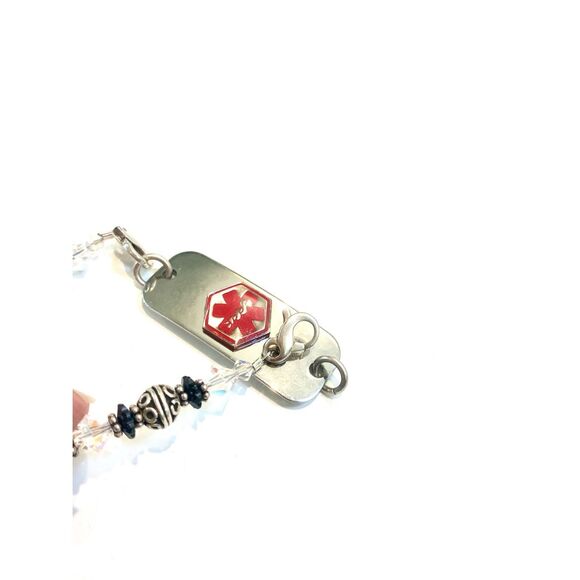 Medic Alert Handmade Black Clear Crystal Bracelet #medical - Picture 6 of 6